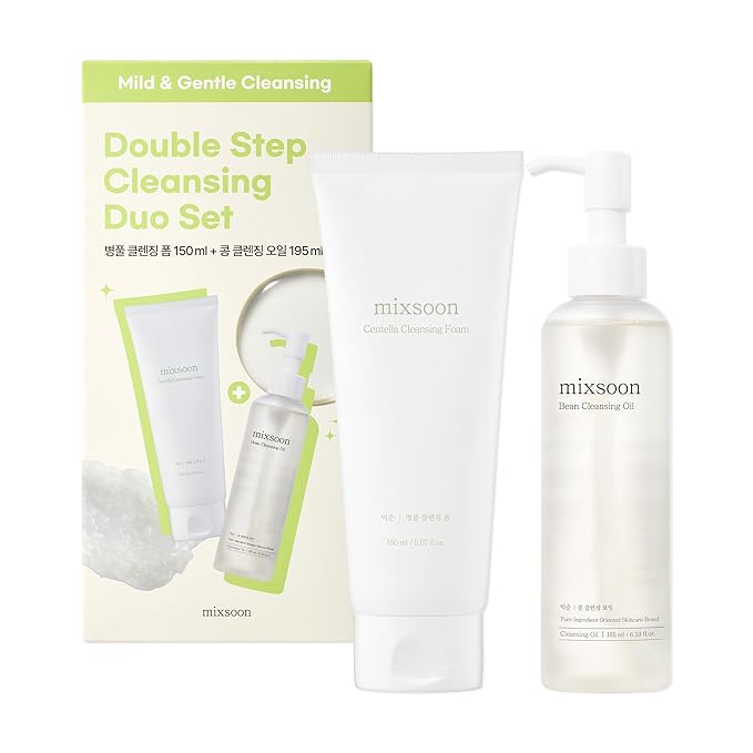 mixsoon Cleansing Set - Centella Foam 5.07 Fl. Oz / 150ml & Bean Oil 6.59 Fl. Oz / 195ml (Double Cleansing Set) Korean Glass Skin Care