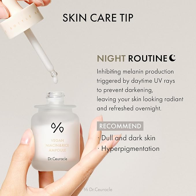 Dr.Ceuracle Vegan Niacin & Rice Ampoule - Dark Spot Discoloration Correcting Facial Treatment Serum with Soft and Silky Finish (30 ml / 1.01 fl. oz.)