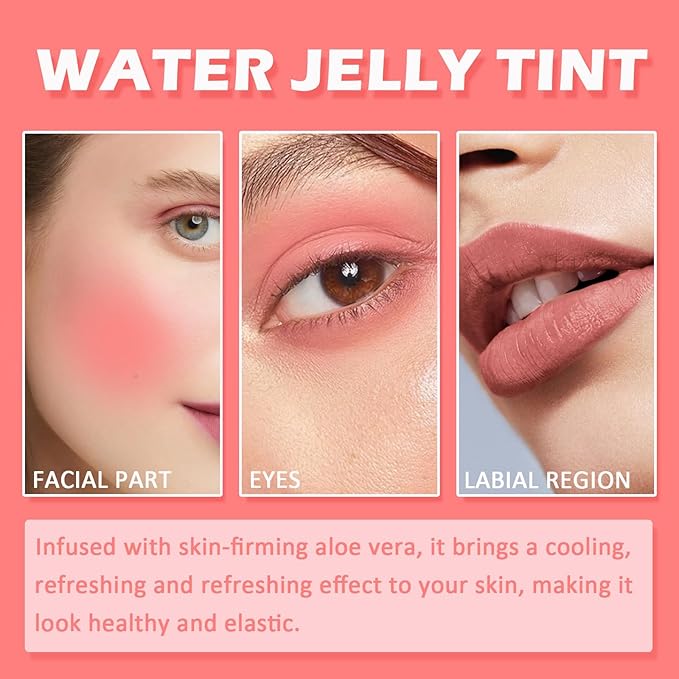 3 PCS Cooling Water Jelly Tint/Blush,Chill (Poppy Pink+Coral+Berry) Lip