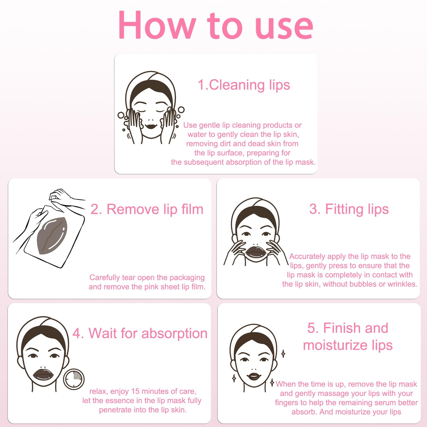 Bukamkom Collagen Pink Lip Mask 20 Pieces,Which can Provide Long-lasting Nourishment,Moisturization,Overnight Lip Mask Individually Wrapped Lip Patch