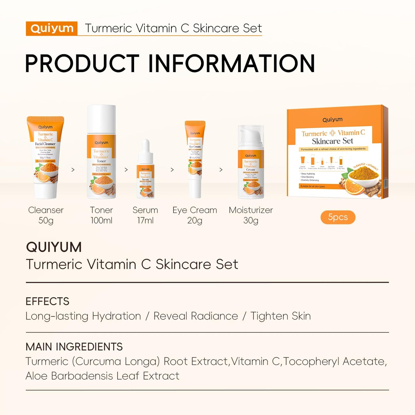 Skin Care Set, Turmeric Vitamin C Skincare Kits 5PCS - Beauty Skin Care for Women, Facial Skin Care Routine Set Kit, Dark Spot Remover for Face, Reduce Acne, for Oily Skin