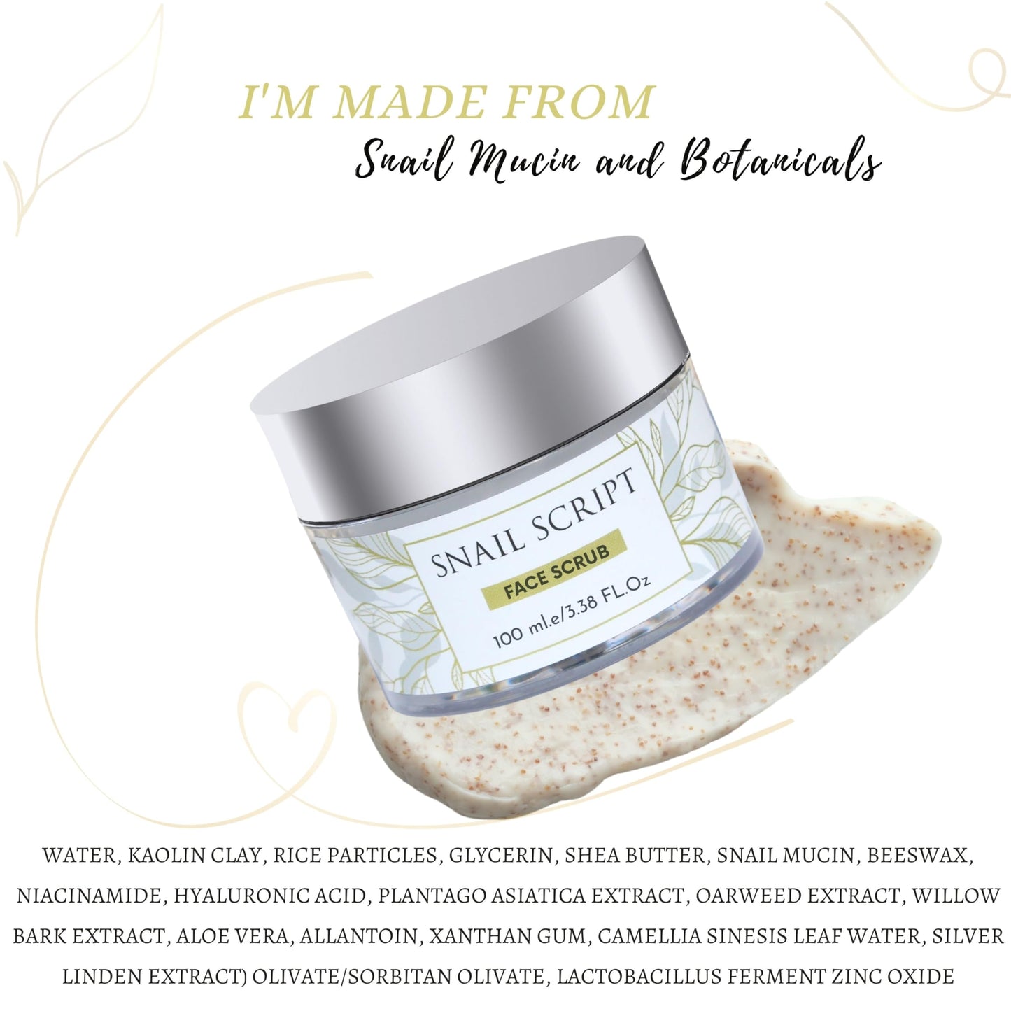 Snail Script Exfoliating Face Scrub, Advanced Snail Mucin Scrub daily deep scrub pore cleansing scrub for Dry & Sensitive Skin, Korean Skin Care Brightening Facial Scrub for youthful dewy skin