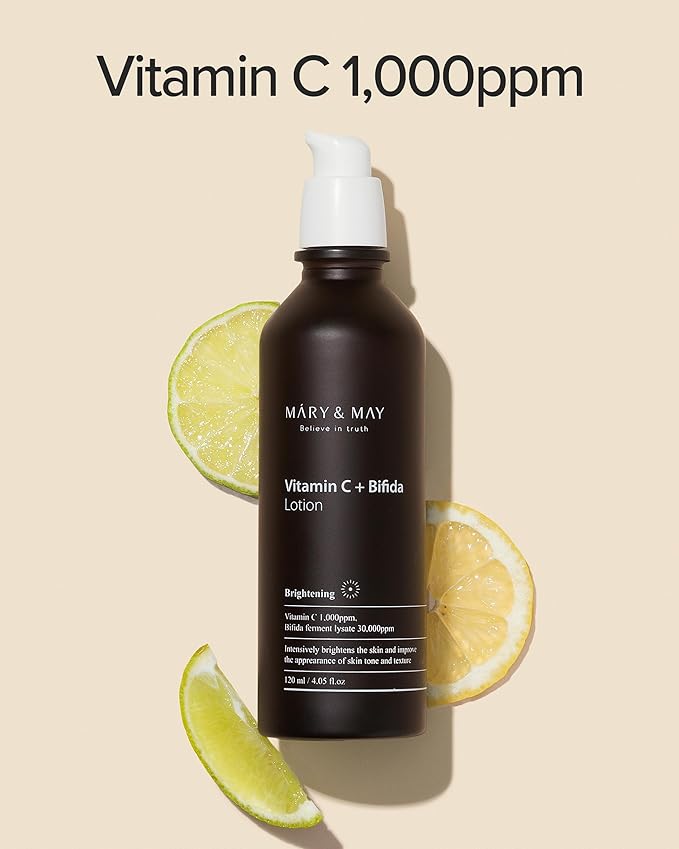 Mary&May Vitamin C+ Bifida Lotion - Nourishing Face Lotion for Evens Skin Tone and Moisturization - 30,000ppm Bifida Fermentation with 1,000ppm Vitamin C, 4.06 fl.oz.