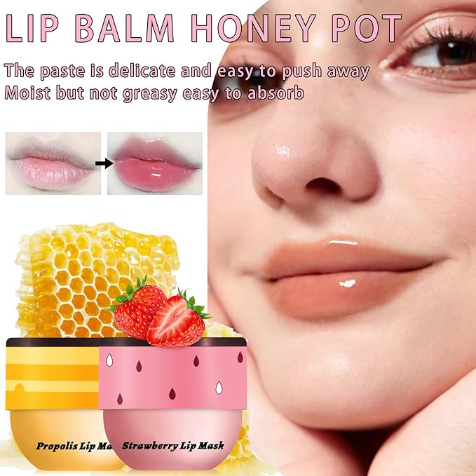 2PCS Lip Mask Overnight, Honey&Strawberry Moisturizing Exfoliator
