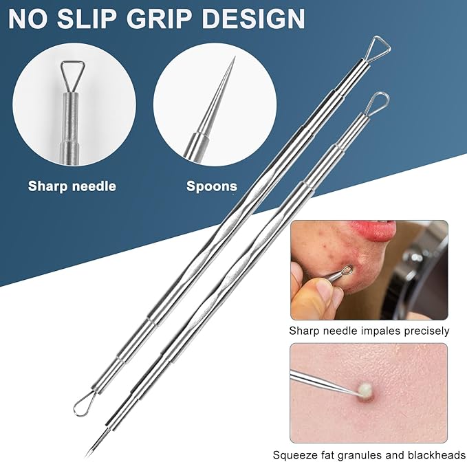 Professional Facial Blackhead Remover Tools,6-Piece Stainless Steel Acne Extractor Tools Set with Storage CaseKit for Whitehead Acne Blemishes Comedones Stainless Steel Makeup Tool