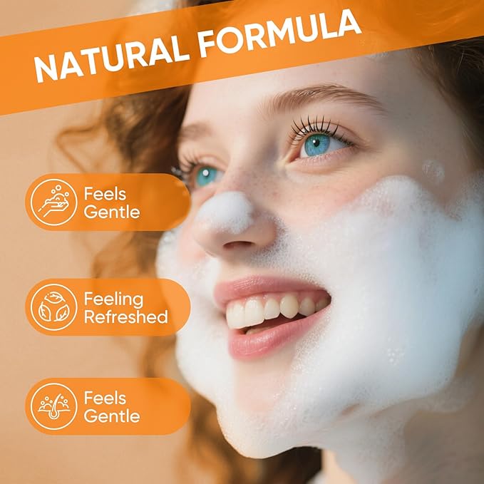 Turmeric Face Wash with Brush,Turmeric Facial Cleanser Foam,Foaming Face Cleanser,Deep Cleansing face Wash for All Type,3.38 fl.oz/pc