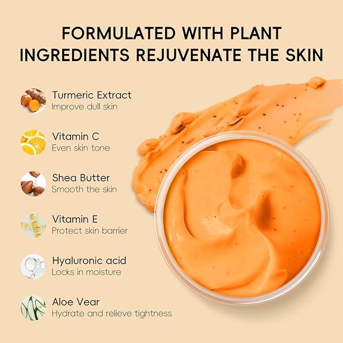 Turmeric Vitamin C Face Scrub Cream, Micro Particles Facial Scrub Exfoliating Clears Blackheads, Improve Dark Spot, with Walnut Shell Powder, Shea Butter Extract -3 PCS