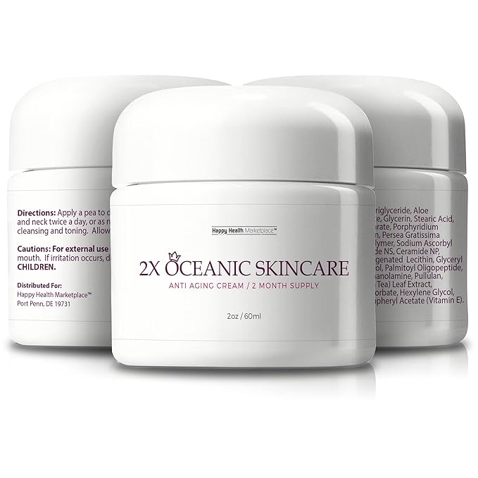 2X Oceanic Skincare Cream - Anti Aging Cream 2 Month Supply - Collagen & Vitamin Infused Nourishing Anti Aging Face Cream - Reduce Wrinkles Appearance - Improve Age Spots & Redness - Help Repair Skin