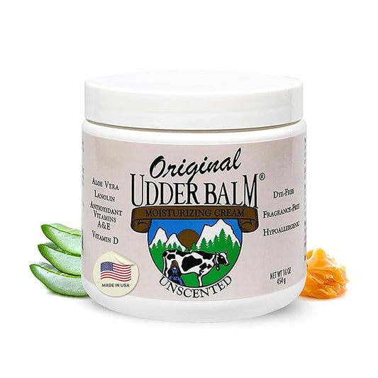 Original Udder Balm Unscented Jar - Made in USA - Hypoallergenic, Dry Skin Relief for Hands, Feet & Face, Moisturizer for Sensitive, Cracked Dry Skin, 16 Fl Oz