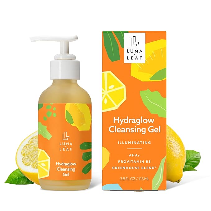 LUMA & LEAF Hydraglow Gel Face Cleanser - 3.8 fl oz Brightening Daily Cleanser Face Wash with Botanical Fruit Enzyme Blend and Hyaluronic Acid Hydration – For all Skin Types