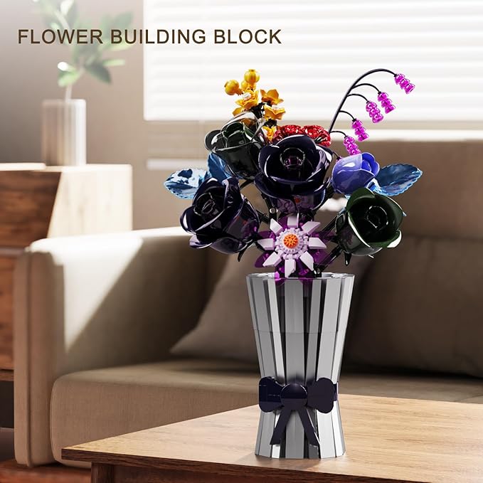 Flowers Bouquet Building Set 982 PCS Multiple Rose Botanical Collection Kit Artificial Flowers Botanical Collection DIY Unique Home&Office Bonsai Decoration Gift for Valentine's Day Christmas