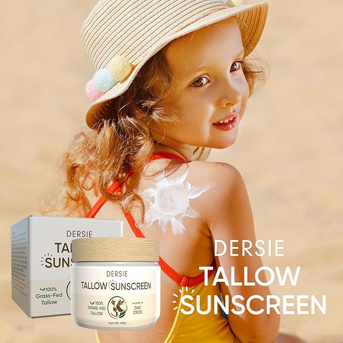 (Pack of 2) Beef Tallow Sunscreen with Zinc Oxide: Tallow & Zinc Oxide Instant Sun Protection - Non Greasy Formula with Beeswax, Red Raspberry - Suitable for Dry and Sensitive Skin - Fresh Scent