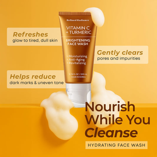 Refined Radiance Vitamin C & Turmeric Face Wash – Dermatologist Tested, Anti-Aging, Korean Skin Care – Evens Skin Tone, Reduces Dark Spots, Boosts Radiance – Clean Vegan Beauty – 200 ML