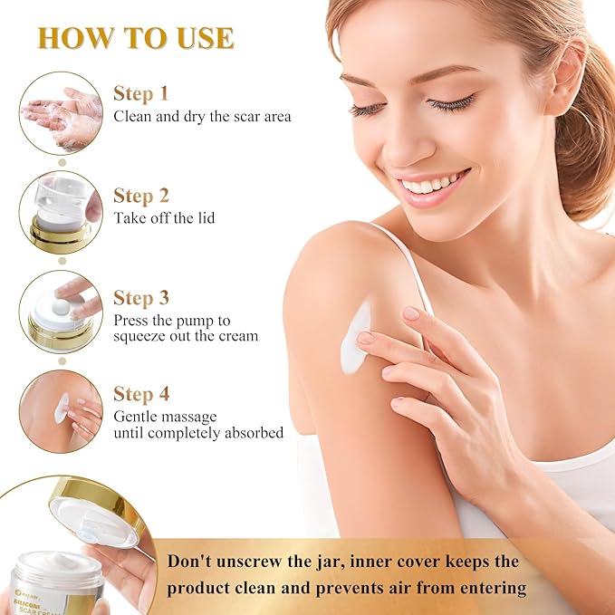 Silicone Scar Cream Scar Gel, Advanced Scar Cream for Surgical Scars, C-Section, Injury, Stretch Marks, Acne, Burns, Keloids, Old & New Scars, 1.85 Oz (55g)