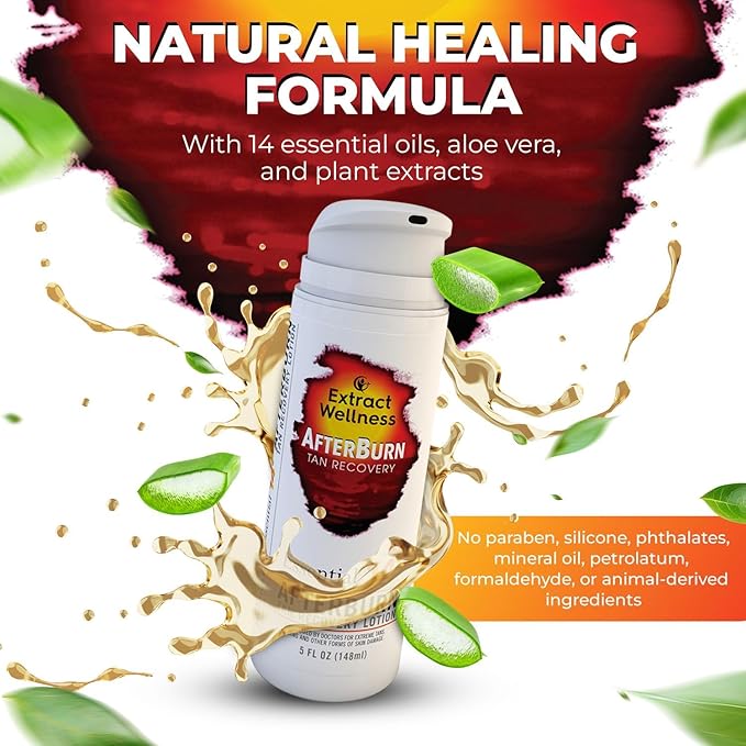 All-in-One AfterBurn Tan Recovery Lotion – Doctor-Formulated Aftersun Lotion w/Natural Ingredients & 14 Essential Oils for All Ages – After Sun Care for Deep Hydration & Peeling Minimization