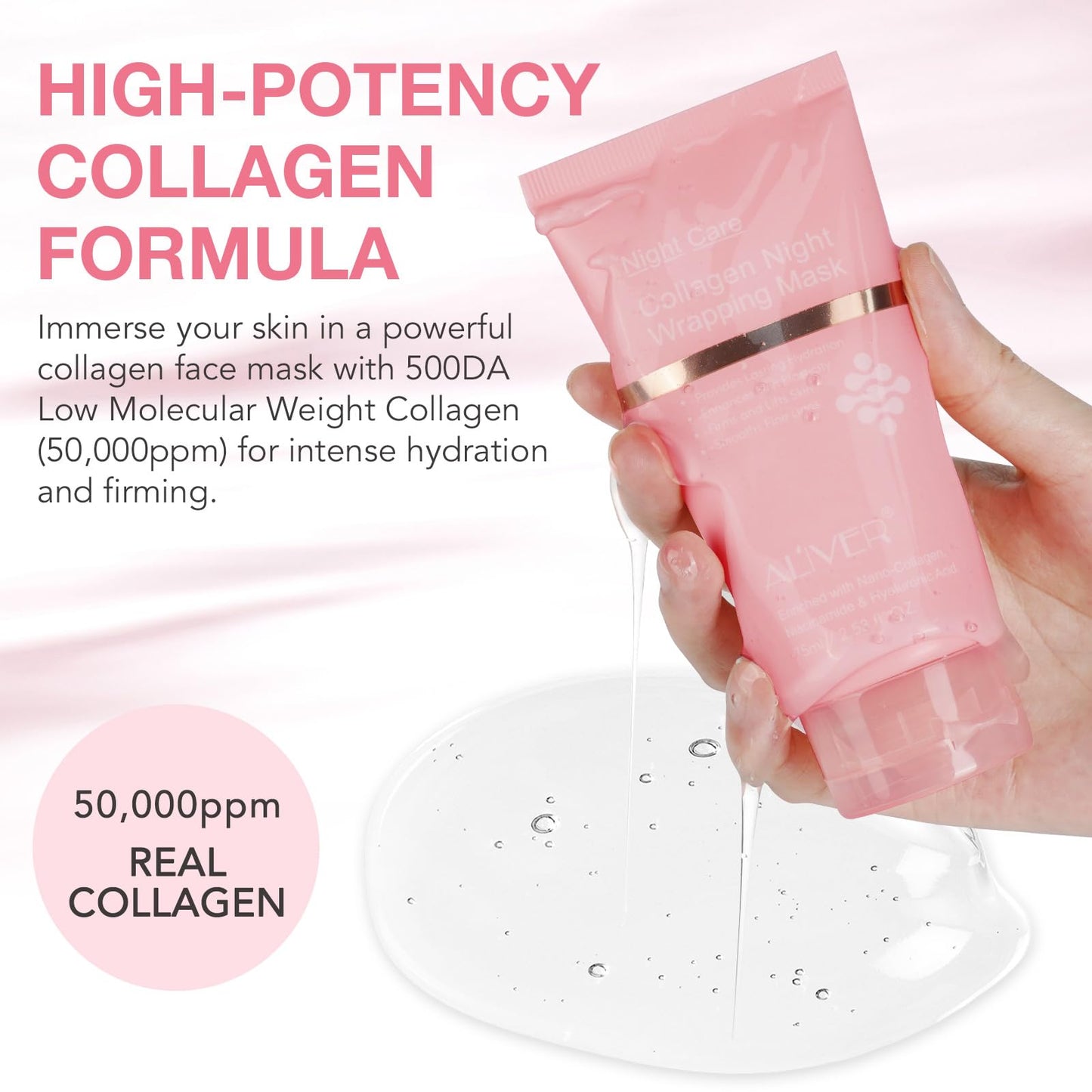 Collagen Overnight Wrapping Peel off Face Mask, Collagen Night Wrapping Mask, Elasticity & Hydration Care, Reduce Fine Lines & Dullness, Anti-aging Skin Care 2.53 fl.oz