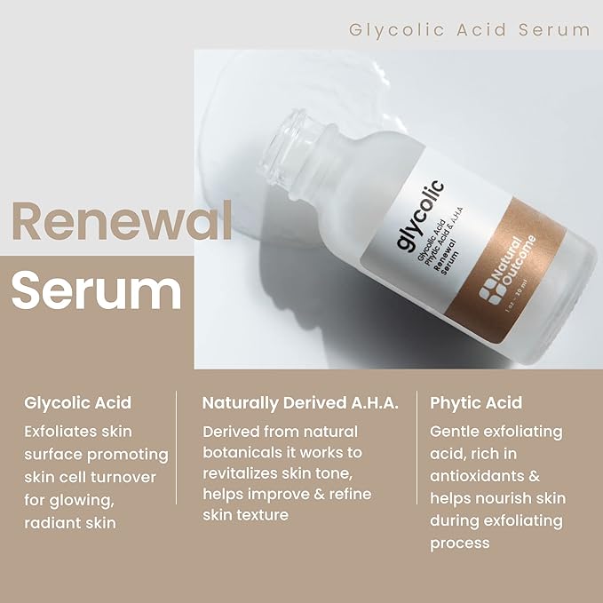 Glycolic Acid/AHA 12% Renewal Serum | Anti-Aging Exfoliating Facial Serum | Increases Cell Turnover Leaving Behind Smoother Skin | Clarifies Acne and Rejuvenates Skin | 1 Oz