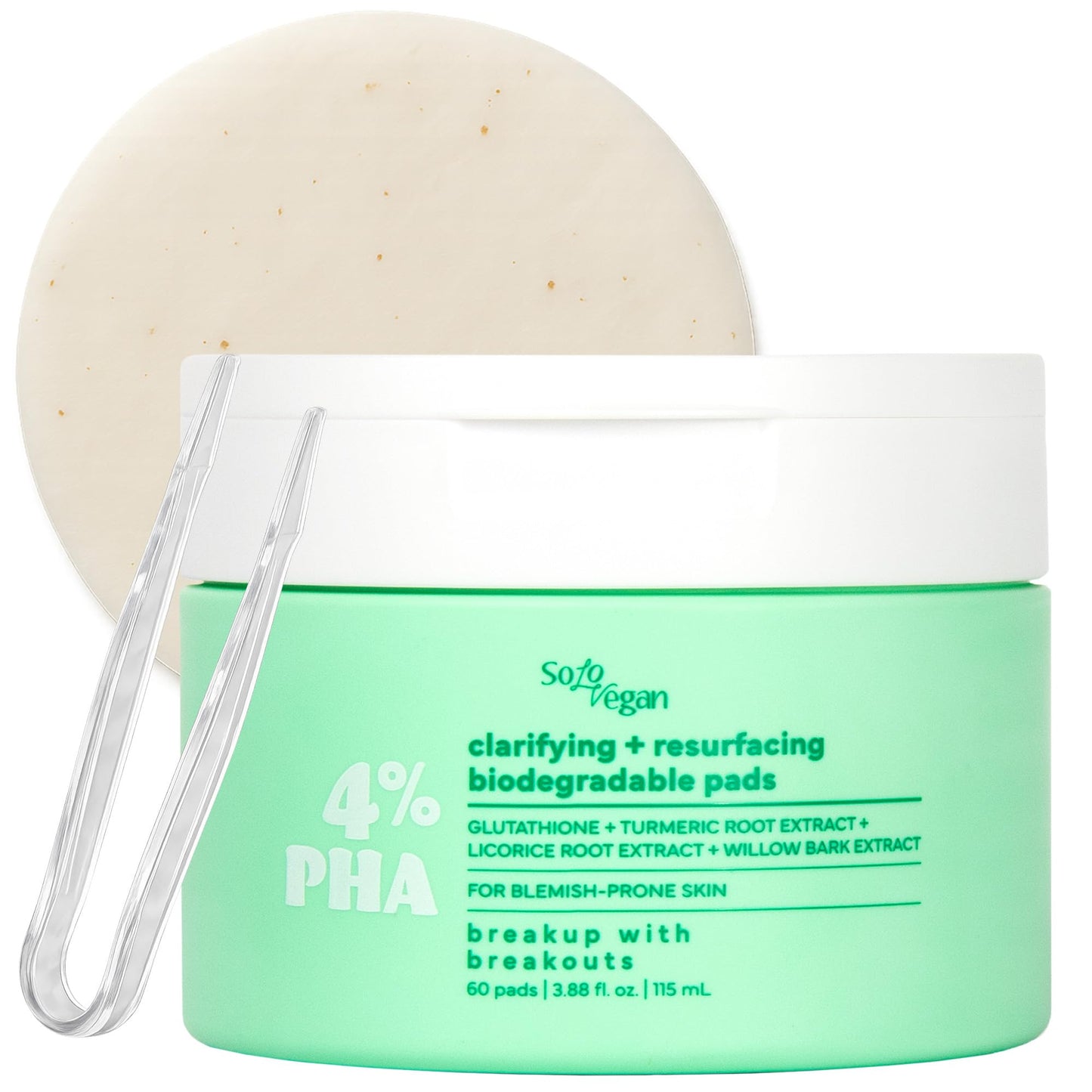 SoloVegan 4% PHA Toner Pads | Vegan Korean Skincare for Sensitive, Acne-Prone Skin, Before Makeup, Morning Routine Selfcare, (Toner Pads, 60 ct)