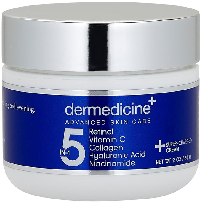 5 in 1 Retinol, Vitamin C, Collagen, Hyaluronic Acid and Niacinamide | Potent Face Cream Fine Lines and Wrinkles and Reduce Appearance of Dark Spots 2 oz