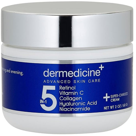 5 in 1 Retinol, Vitamin C, Collagen, Hyaluronic Acid and Niacinamide | Potent Face Cream Fine Lines and Wrinkles and Reduce Appearance of Dark Spots 2 oz