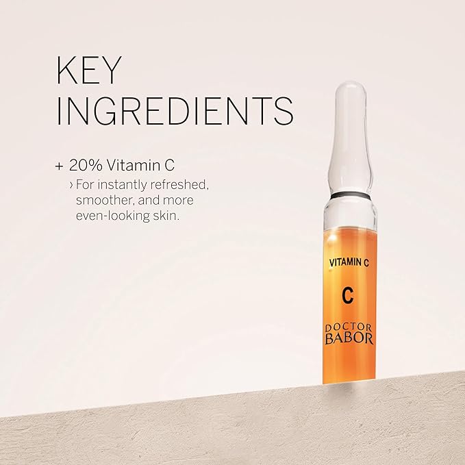 Doctor BABOR Radiance Ampoules Serum, 20% Vitamin C Treatment, with Hyaluronic Acid, High Dose, Face Pigment Spot Minimiser, for Smoother Skin with Glow, Against Wrinkles, 100% Vegan, 7 x 2 ml