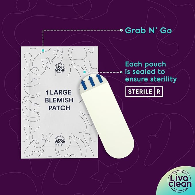 LivaClean LC 𝟏𝟎𝟎 𝐂𝐓, 𝟐 𝐏𝐚𝐜𝐤 Large Hydrocolloid Acne Patches - for Pore Spots Nose Face Cystic Pimple Zit Patch - Big Pimple Patches Hydrocolloid Bandages Strips Stickers Patch XL Large Acne