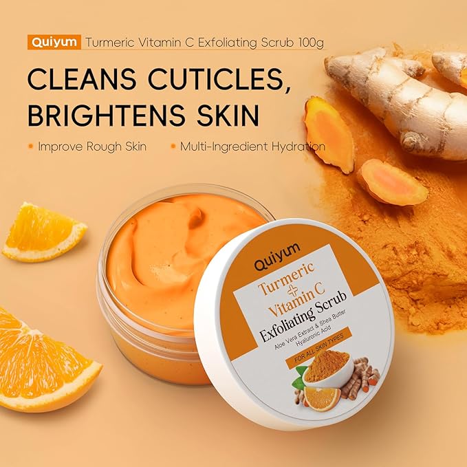 Turmeric Vitamin C Face Scrub Cream, Micro Particles Facial Scrub Exfoliating Clears Blackheads, Improve Dark Spot, with Walnut Shell Powder, Shea Butter Extract -3 PCS