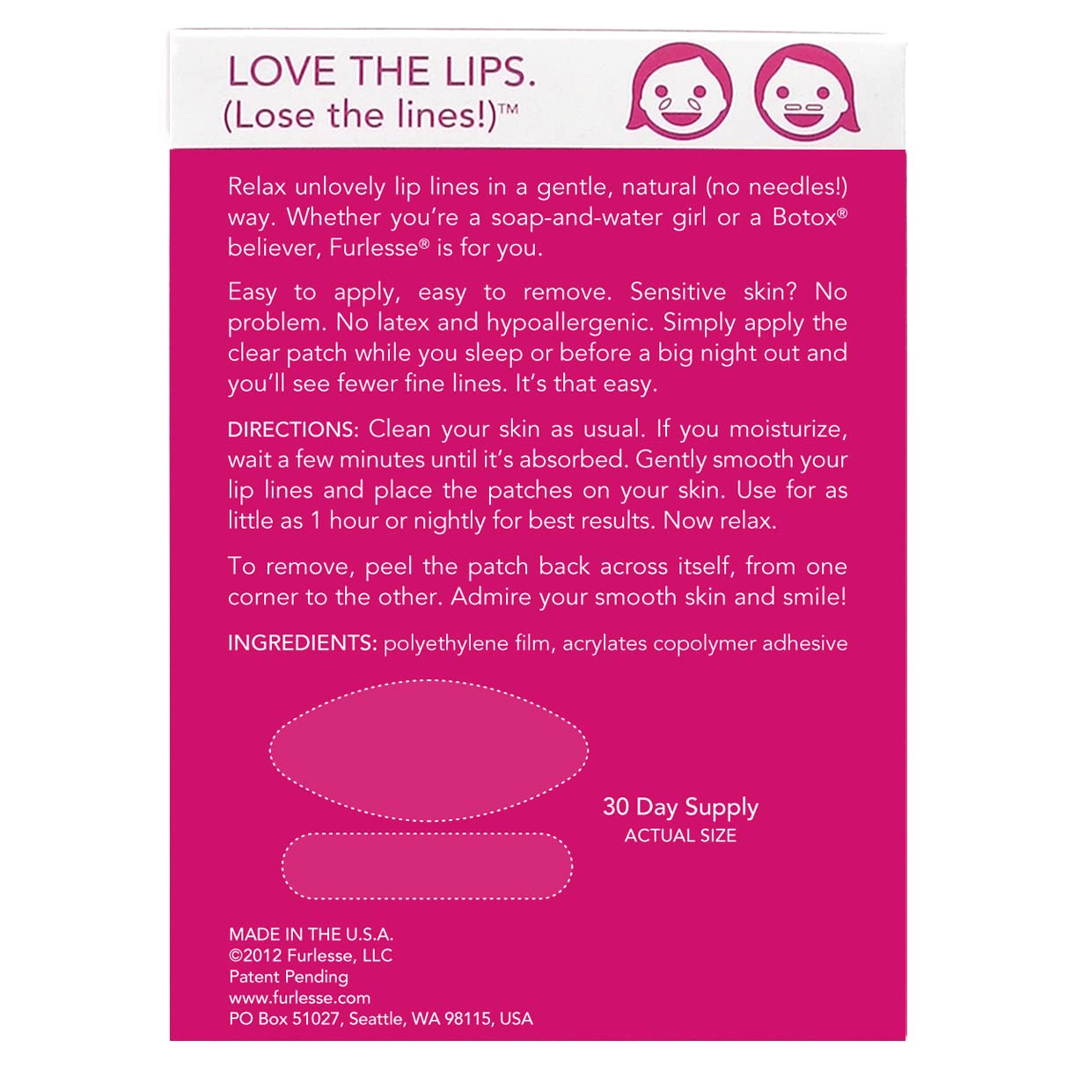 Furlesse Lip-Sticks Wrinkle Patches, Overnight Anti-Wrinkle Patches for Smile Lines, Fine Lines, and Expression Lines, Non-invasive Lip Patches, Anti-aging Skincare, 120 Patches, 30-Day Use