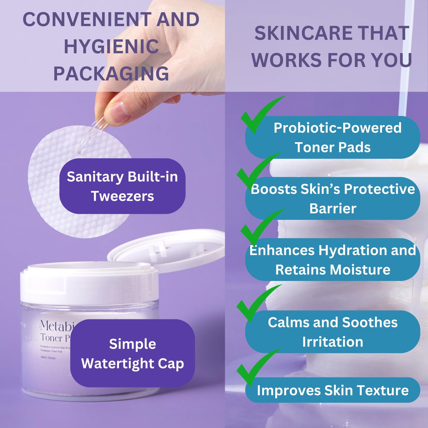 PURIPIA Metabiome Korean Toner Pads for Clear face Skin Care Soothing exfoliating Cotton Tea Tree Toning pad Sheet mask Blemish brightening Dry Facial Vitamin c Collagen