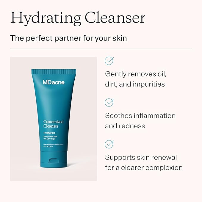 MDacne Hydrating Facial Cleanser 3-Pack with Salicylic Acid 0.5% - Acne Treatment with Plant-Based Ingredients to Remove Dirt & Oil, Protect Skin & Unclog Pores - Calms Redness & Irritation