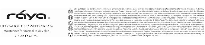 Raya Ultra-Light Seaweed Cream (304) | Anti-Aging Moisturizer for Oily, Break-Out Skin | Hydrating Face Cream Reduces Fine Lines, Wrinkles | Best Facial Moisturizer for Dry, Aging Skin | Controls Oil