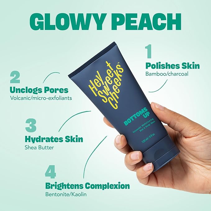 Charcoal Exfoliating Bum and Body Mask, Detoxifying Bamboo Charcoal and Volcanic Exfoliants for Radiant, Silky Smooth Skin, Bottoms Up by Hey Sweet Cheeks, 4 oz