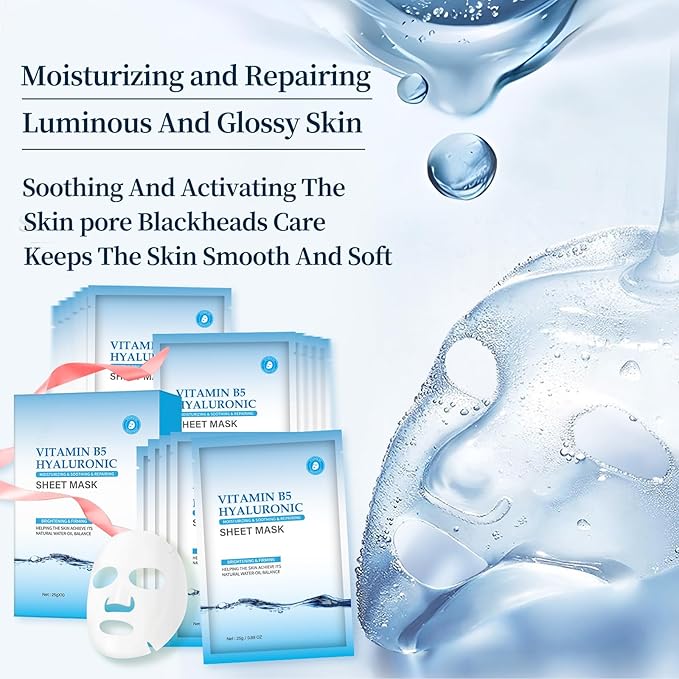 Moisturizing Face Mask Hydrating Face Mask Skin Care Facial Masks Sheets Hyaluronic Acid Sheet Pack With Vitamin B5 Sheet Masks for Women Face Masks Beauty Sheet Masks Hydration 10 Packs