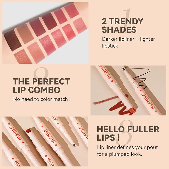 Nude MatteLip Liner And Lipstick Set, Double-end Matte Velvet Creamy Lip Liner Smudge-Proof Waterproof High Pigmented Nude Lip Liner Pencil Smooth Long Wear Lip Liner For Women Makeup(#05)