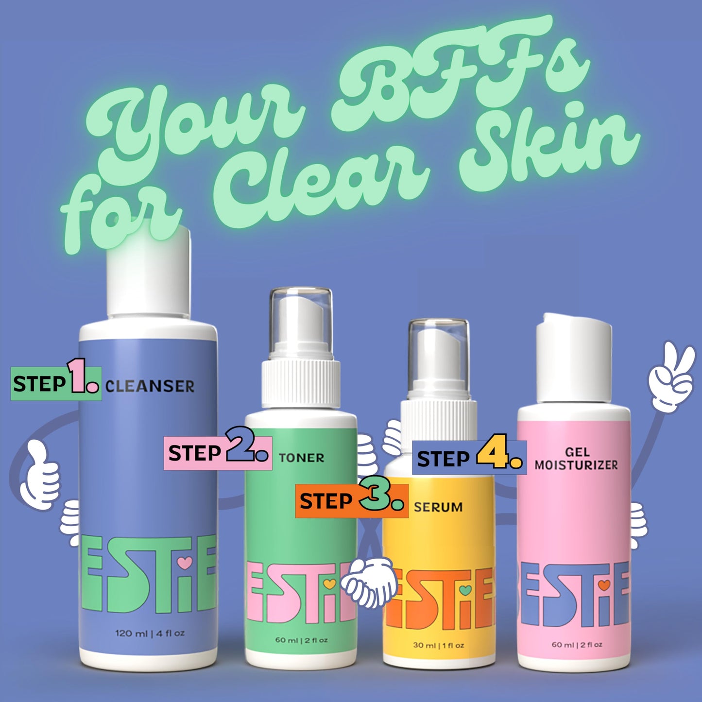 InstaNatural BESTIES BFF Four Step Teen Skincare Kit | Simple Skincare for Healthy Skin (Cleanser, Toner, Serum & Gel Moisturizer for All Skin Types) (BFF Four Step Kit, Fresh Citrus)