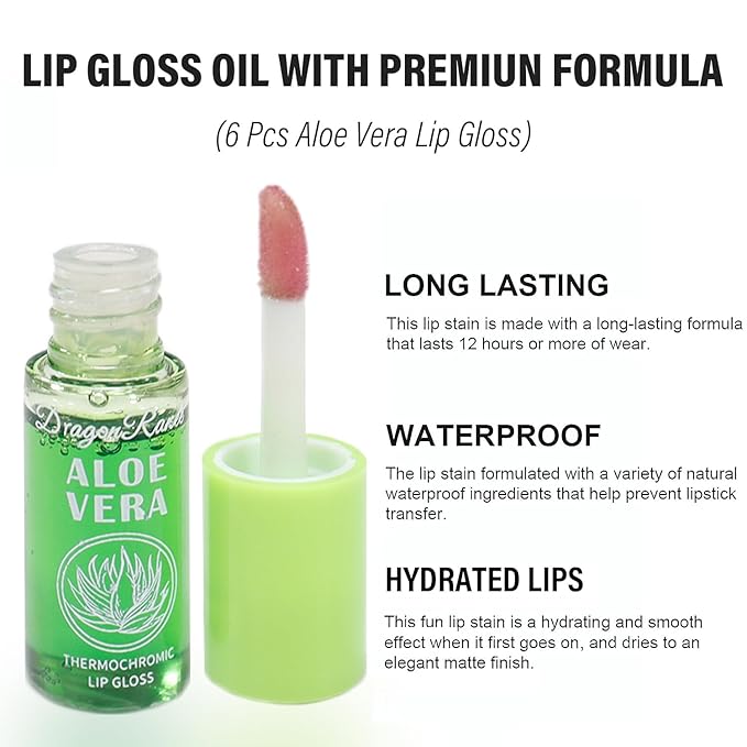 6Pcs Plumping Aloe Vera Lip Oil, Big Brush Lip