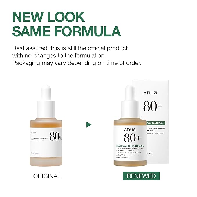 Anua Heartleaf 80 Soothing Ampoule, Hydration Facial Serum for Glass Skin, Panthenol, Hyaluronic Acid, Non-Greasy, Gentle Formula, Lightweight Essence, Vegan, Korean Skin Care, 30ml/1.01 fl.oz
