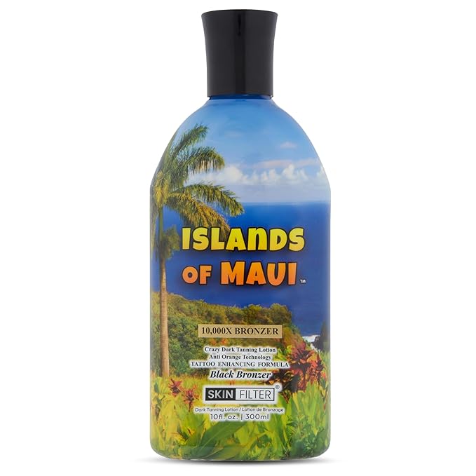 Islands of Maui Tanning Lotion – 10,000X Tanning with Anti-Orange Technology – Tanning Lotion with Cocoa, Coconut Oil, Shea Butter – Indoor Tanning Lotion with Tattoo Protection