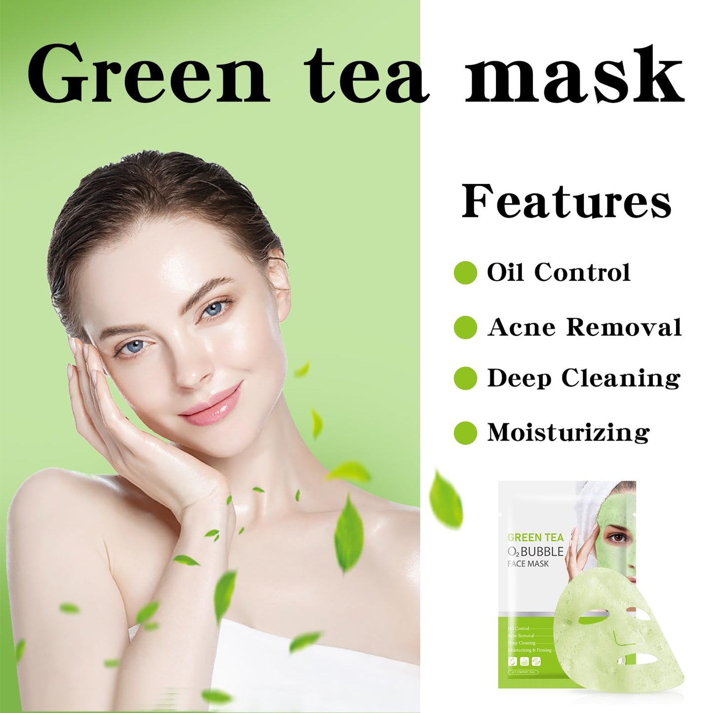 10 Pack Green Tea O2 Bubble Face Masks Sheet, Bubble Facial Mask, Foaming Face Mask, Purifying Facial Mask for Acne and Pores, Moisturizing Spa Face Masks Skincare, Brightening Beauty Masks