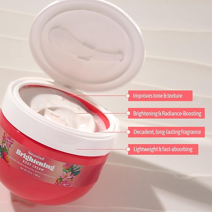 NATURE WELL Brightening Body Cream, Infused with Radiance-Boosting Antioxidant-Rich Vitamin C & Ultra-Hydrating Mango Butter, Refreshing Scent & Fast-Absorbing Luminous Finish, 10 oz