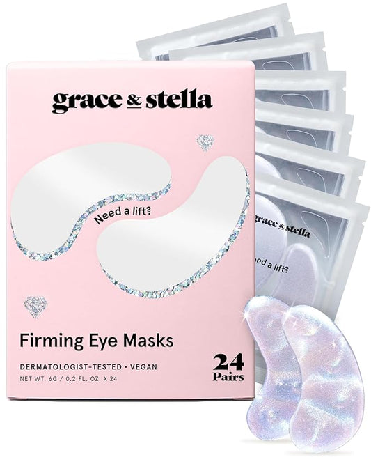 grace & stella Peptide Under Eye Patches with Niacinamide & Rice Extract - Firming Eye Masks for Dark Circles and Puffiness - Gel Mask for Firmer-Looking Skin - Vegan, Cruelty-Free (White, 24 Pairs)
