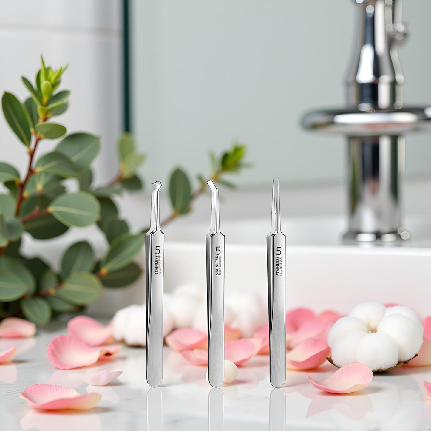 3 Pcs Silver Professional Blackhead Tweezer,Extractor Acne Removal, Professional Facial Blackhead Remover Tweezers Precision Extractor Acne Removal Kit Pimple Popper Tool