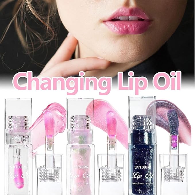 3 Pcs Magic Color Changing Lip Oil,Long-Lasting Wear Lip