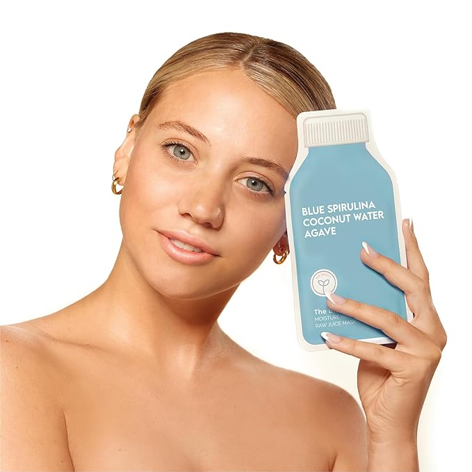 ESW Beauty The Blue Dream - Moisture Repair Raw Juice Face Mask (6-Pack) - Hydrating with Blue Spirulina, Coconut Water & Agave for Dry, Sensitive Skin - Replenishes & Fights Aging