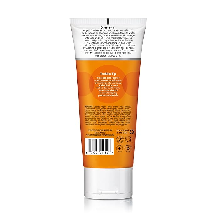 TruSkin Vitamin C Cleanser for Face - Brightening Face Wash with Vitamins C & E, Rosehip Oil, Aloe Vera and MSM - Deep Clean and Refresh for Radiant, Healthy-Looking Skin, 5 fl oz