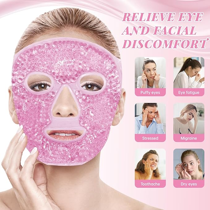 ZNÖCUETÖD Ice Face Roller Facial Jade Roller and Ice Face Mask Cold Cooling Gel Mask Gift Set for Women Face Aging Wrinkles Lifting Firming Puffy Eyes, Eye Face Neck Roller Massager SPA Tools