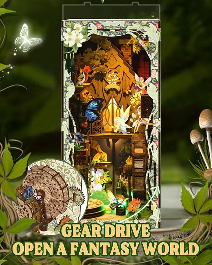 Book Nook Kit - DIY Miniature House Dollhouse 3D Puzzles for Adults and Teens - Gifts for Family and Friends Bookshelf Decor Tiny House Model Build with LED Light (BV02-007)