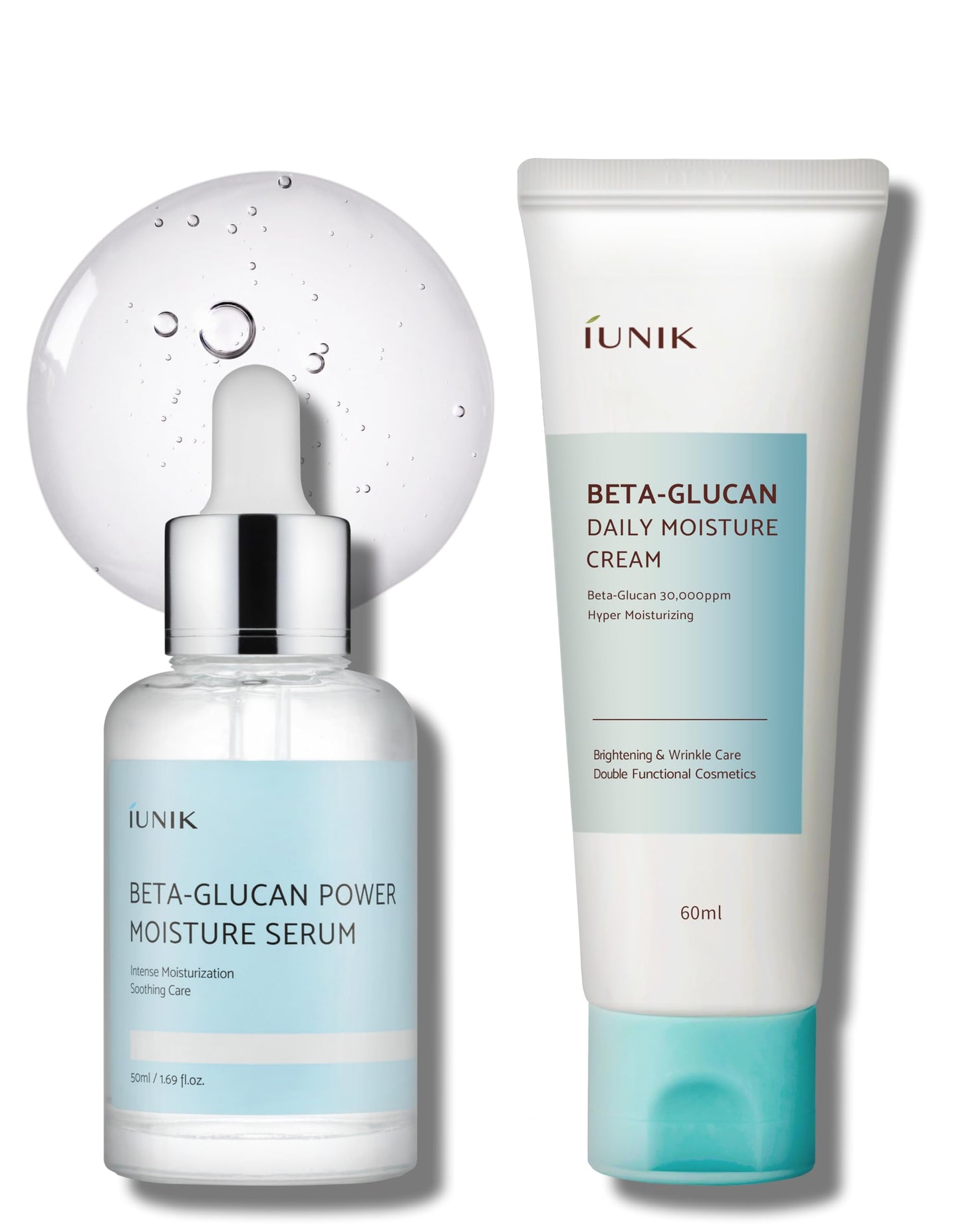 IUNIK Beta Glucan Daily Moisture Cream Beta-Glucan Power Deep Moisture Serum Intense Hydration Fortifying Skin Barrier Ultra Intense Hydrating Moisturizing Facial Moisturizer Korean