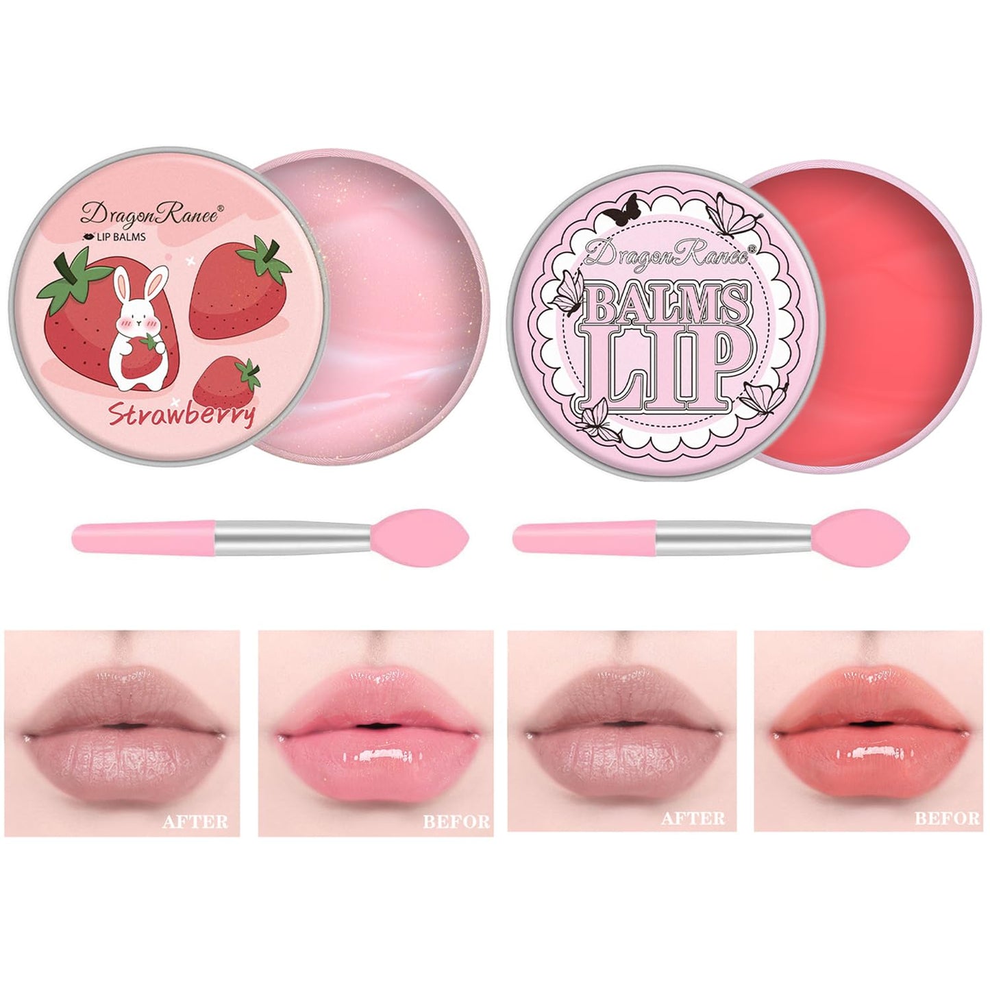 2 Pack Moisturizing Lip Masks, Strawberry Vitamin E Lip Balm Lip Care Gifts for Women Girls, Conditioning Lip Mask and Lip Butter Melting Balm for Dry and Cracked Lips (Strawberry & Peach)