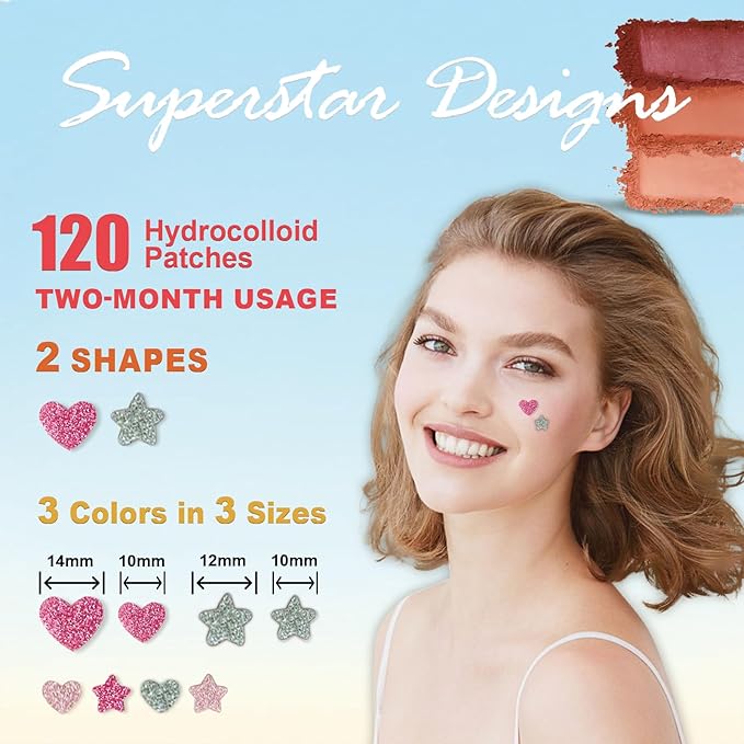 Star Pimple Patches for Face (120 Counts) Festival Beauty Party, Hydrocolloid Cute Acne Patches Cover Zits Blemishes, Zit Patches Spot Stickers Acid, Zit Patches Pads for Skin Care